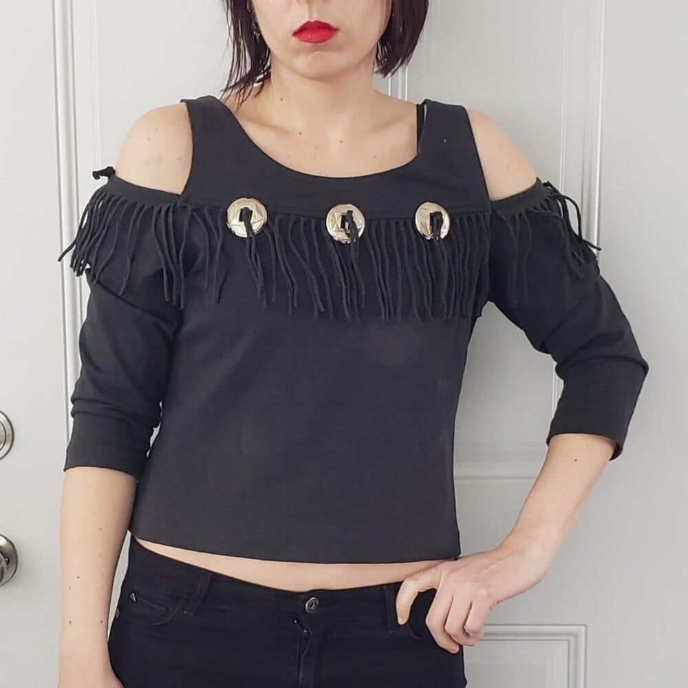 90s Fringe Cold Shoulder Top